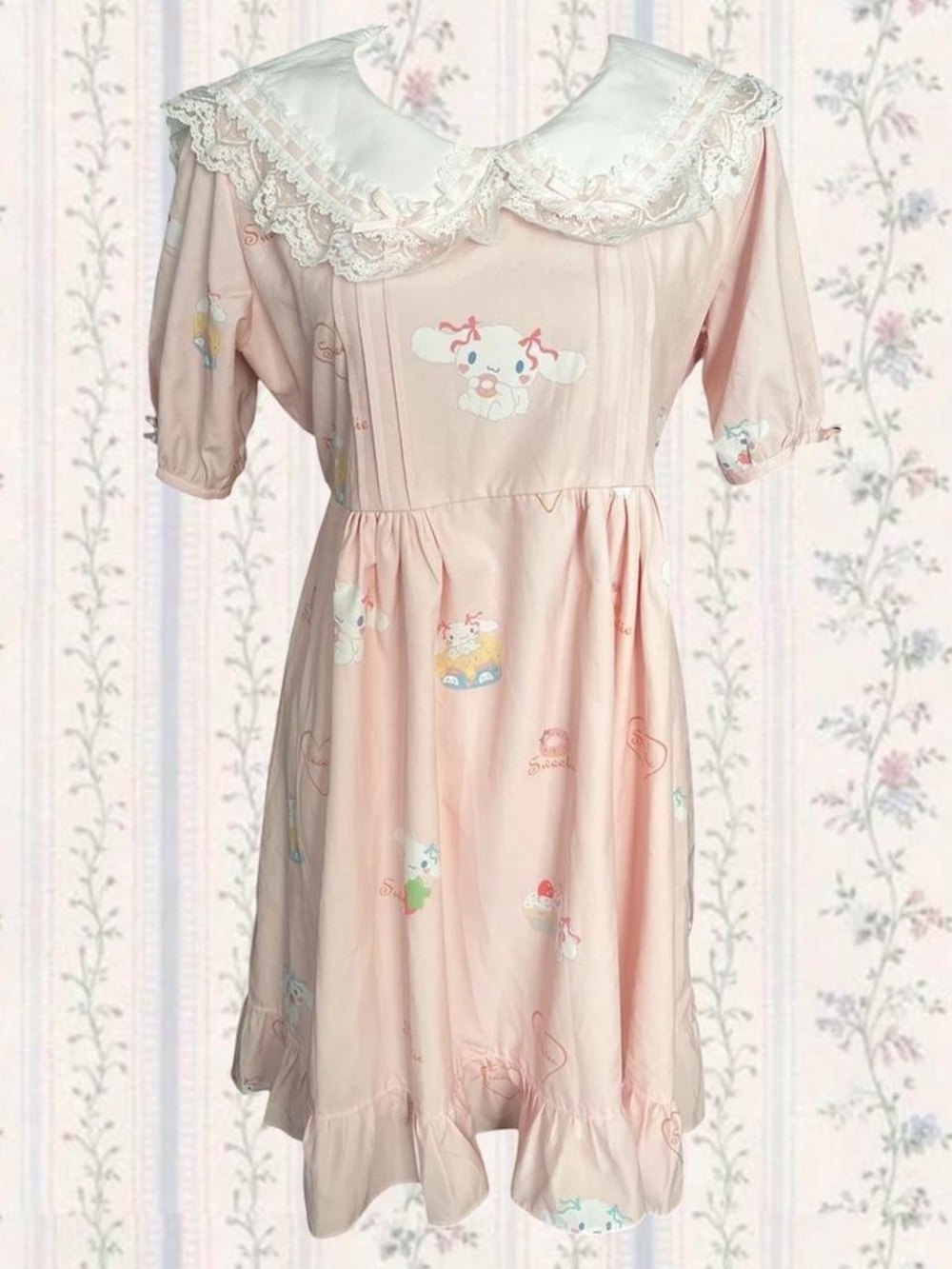 Pink Sanrio Cinnamoroll Dress with White Lace Collar